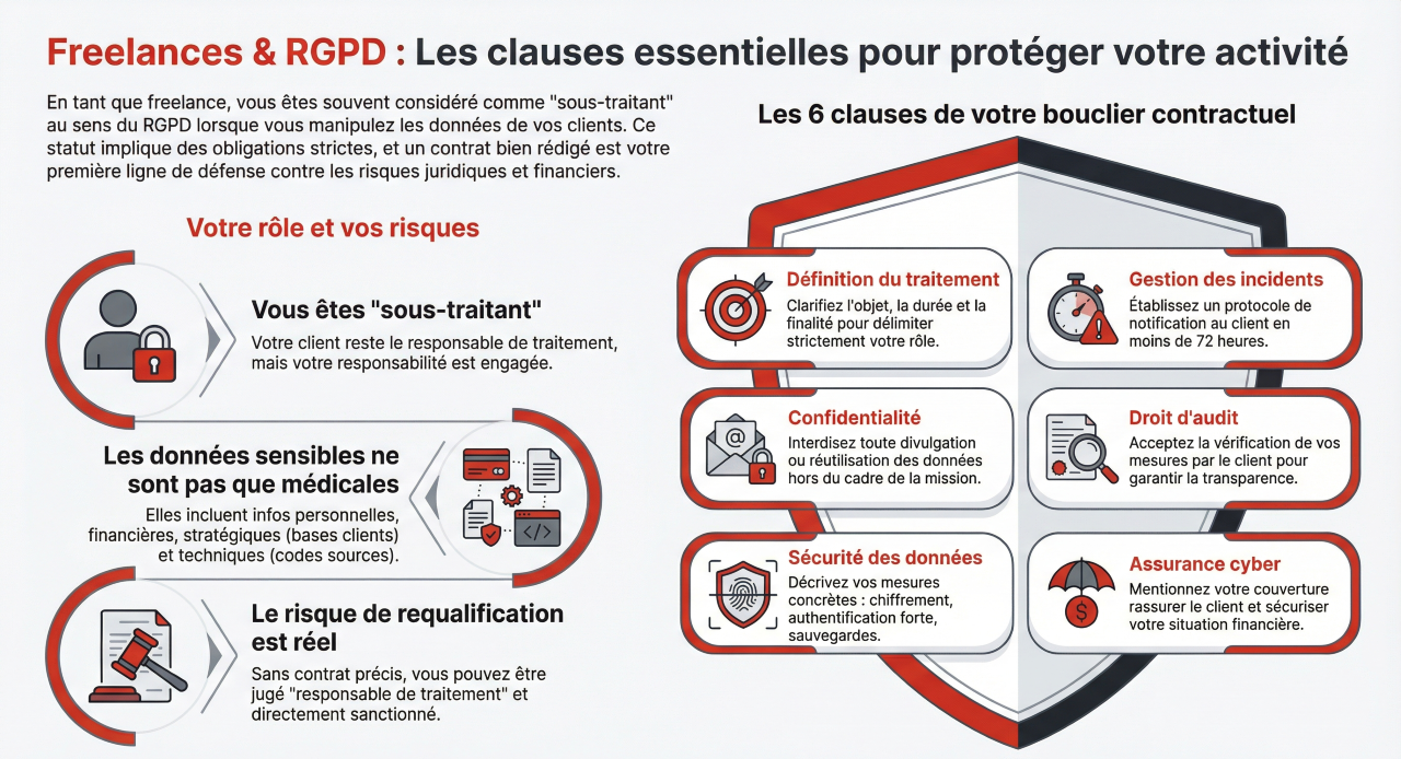 Freelance et donnees sensibles client. Clauses de contrat pour vous proteger.